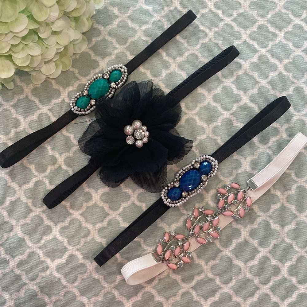 Beaded Floral Rhinestone Headbands Set of 4